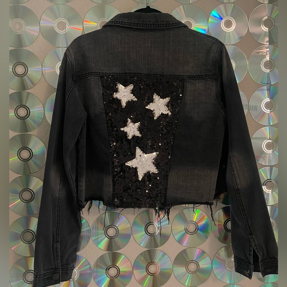 Aqua Jackets & Coats Sequin Star Black Jean Jacket Poshmark